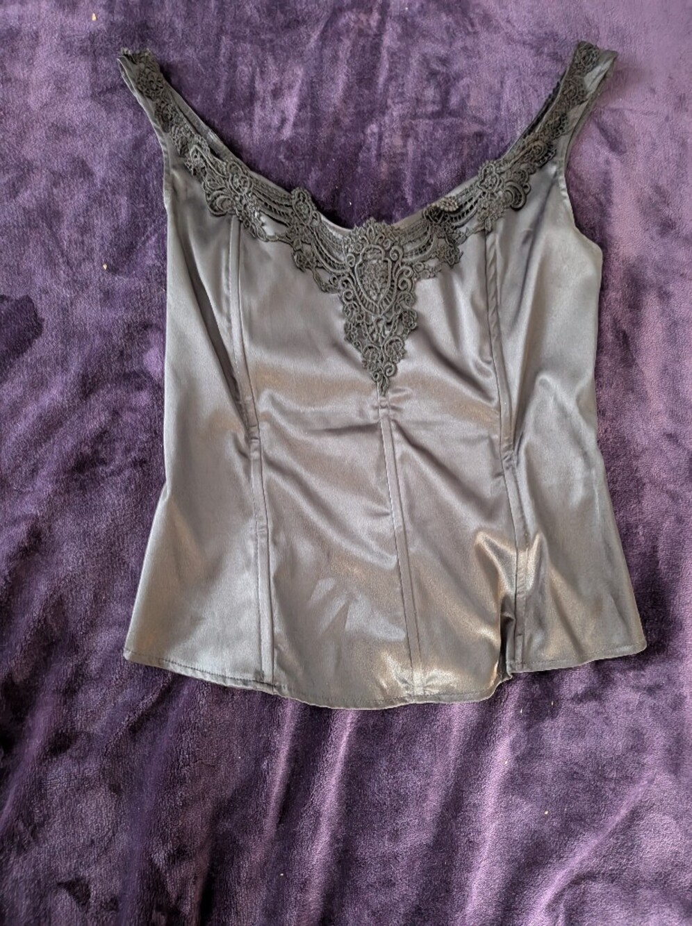 Morbid Threads Black Satin Lace Trim Camisole